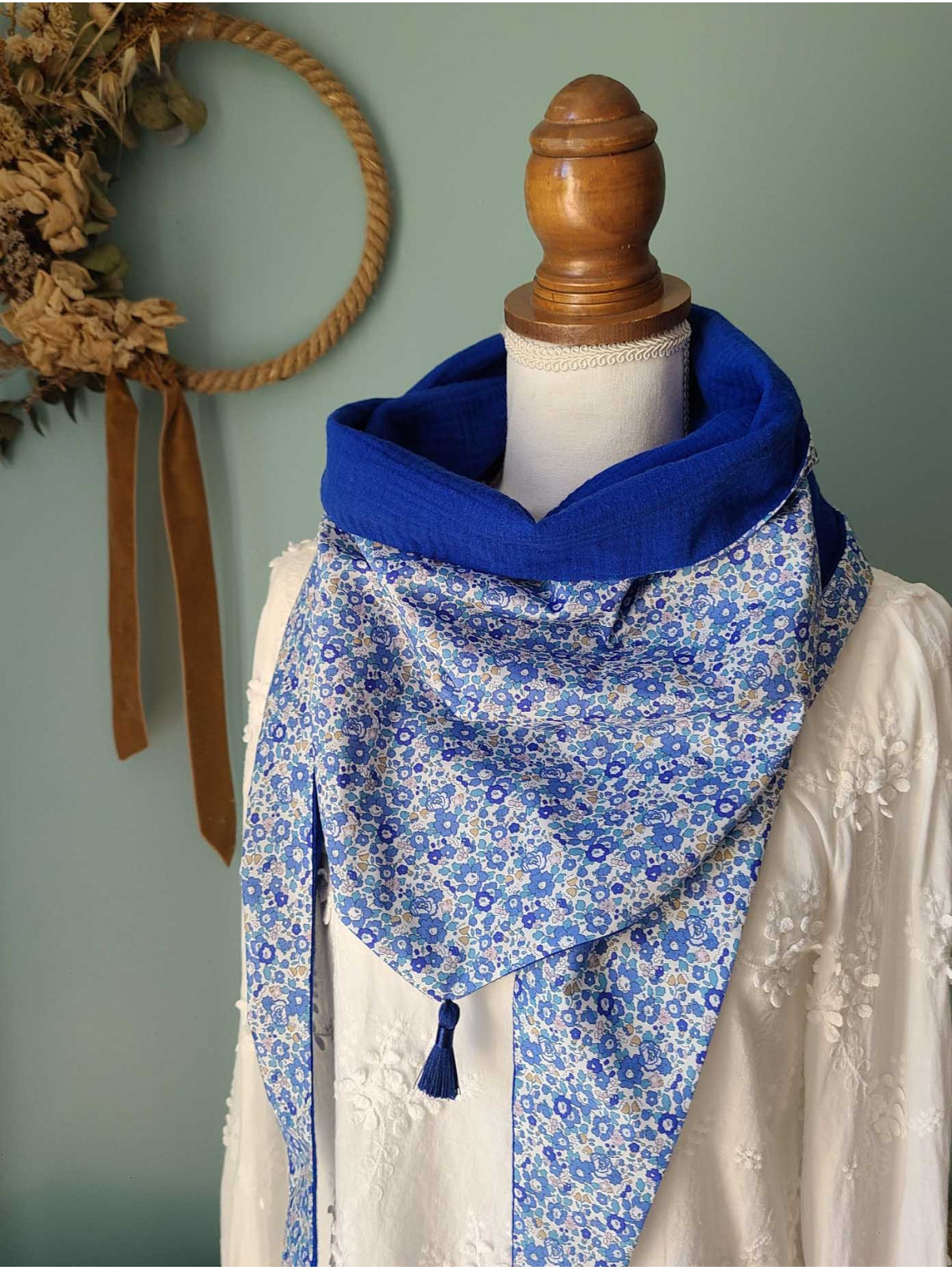 Chèche liberty Betsy Ann et double gaze bleu roy