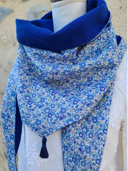 Chèche liberty Betsy Ann et double gaze bleu roy