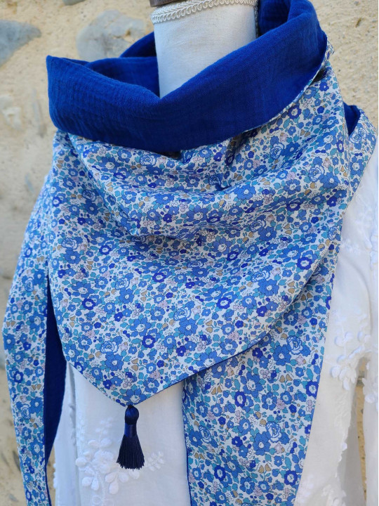 Chèche liberty Betsy Ann et double gaze bleu roy
