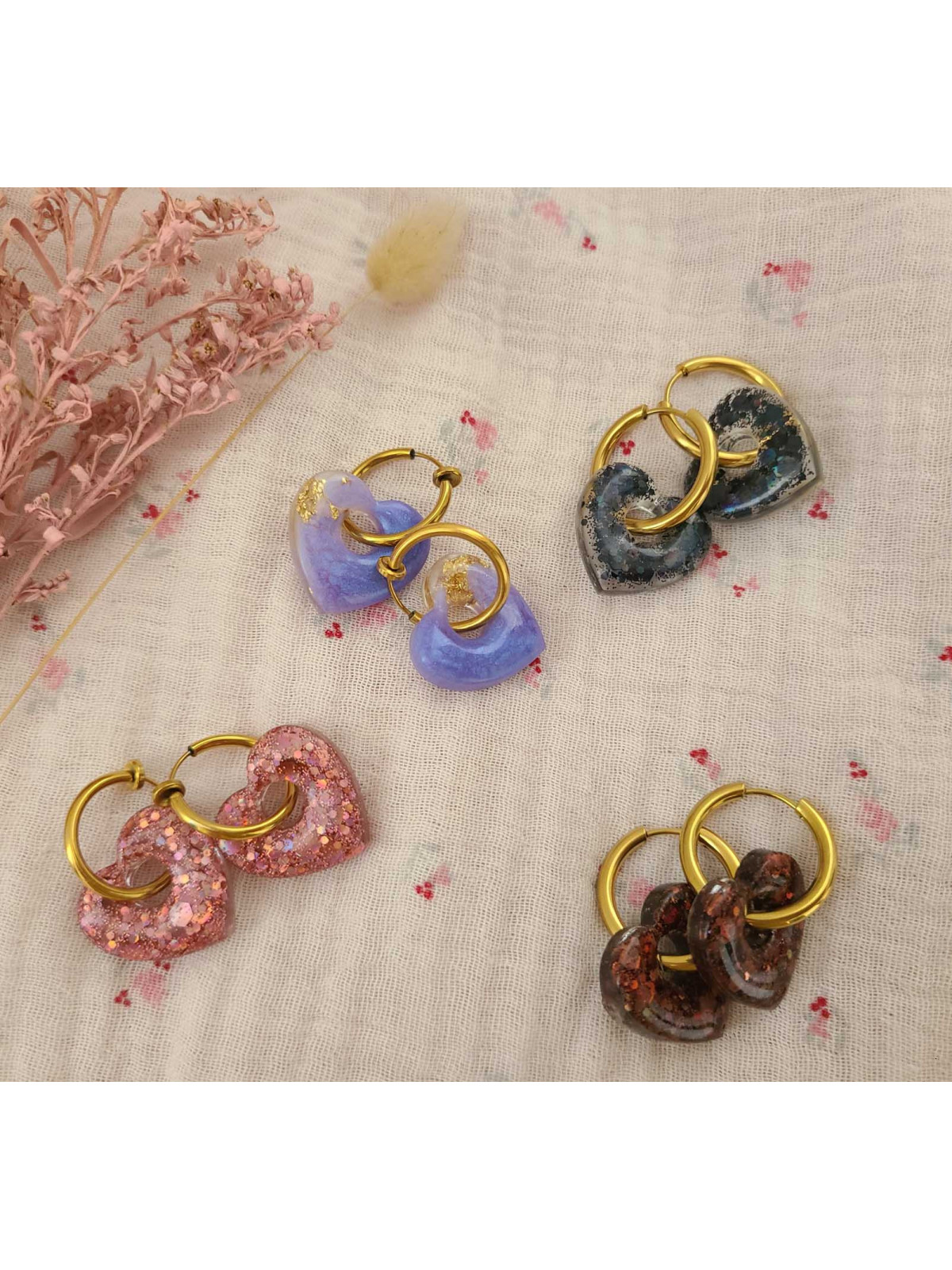 Boucles créoles résine / paillettes