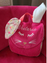 Sac à dos petit lapin maternelle / crèche velours et liberty coeurs fluos personnalisé