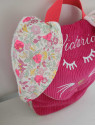 Sac à dos petit lapin maternelle / crèche velours et liberty coeurs fluos personnalisé