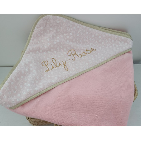 Cape de bain personnalisée broderie anglaise et éponge de bambou