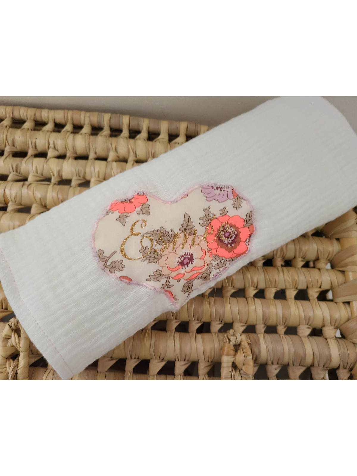 Lange personnalisée 60x60 cm et coeur liberty