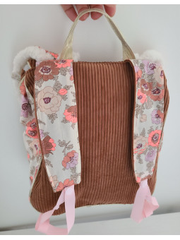 Sac à dos petit lapin maternelle / crèche velours et liberty Madeleine personnalisé