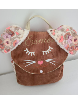 Sac à dos petit lapin maternelle / crèche velours et liberty Madeleine personnalisé