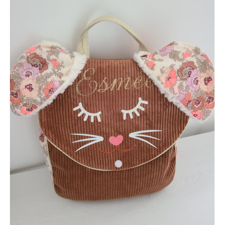Sac à dos petit lapin maternelle / crèche velours et liberty Madeleine personnalisé