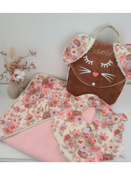 Sac à dos petit lapin maternelle / crèche velours et liberty Madeleine personnalisé