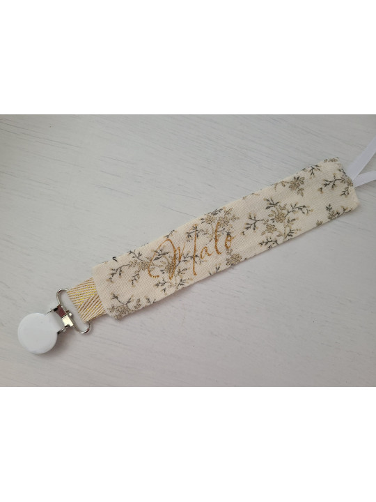 Attache tétine personnalisée, double gaze fleurie