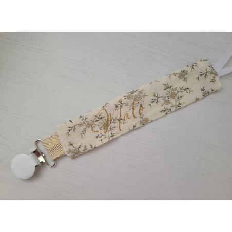 Attache tétine personnalisée, double gaze fleurie