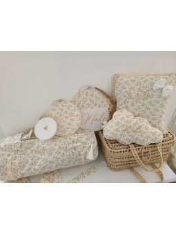 Attache tétine personnalisée, double gaze fleurie