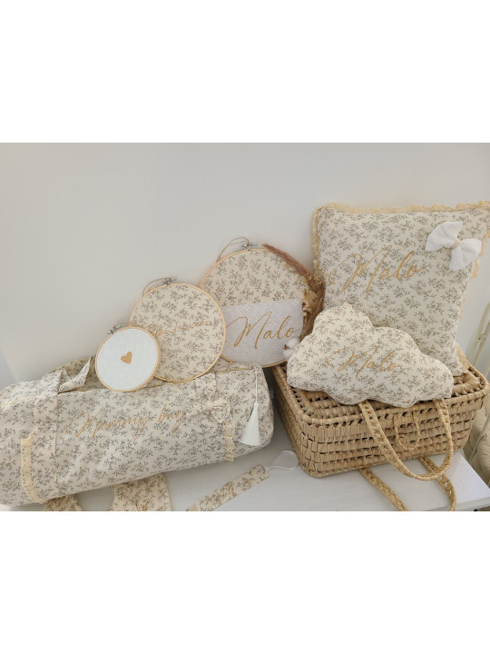 Attache tétine personnalisée, double gaze fleurie