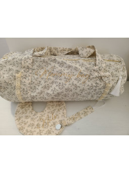 Attache tétine personnalisée, double gaze fleurie