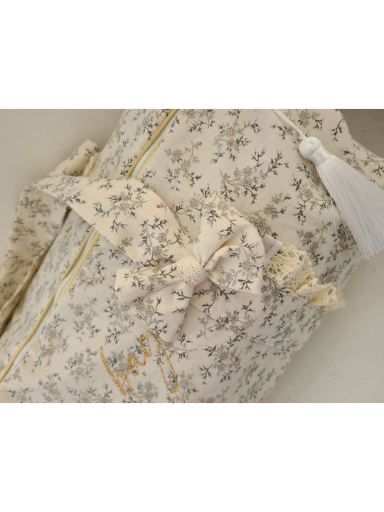 Attache tétine personnalisée, double gaze fleurie