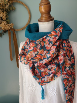 Chèche liberty autumn et double gaze bleu canard