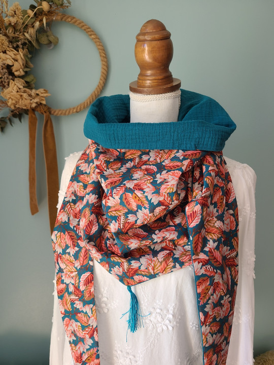 Chèche liberty autumn et double gaze bleu canard