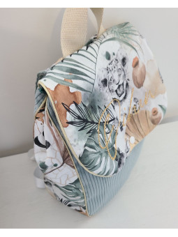 Cartable sac à dos personnalisable velours vert, thème jungle