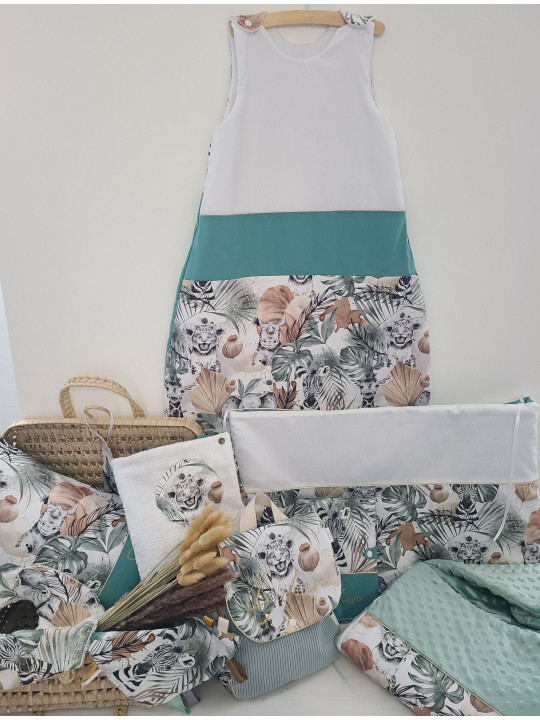 Cartable sac à dos personnalisable velours vert, thème jungle