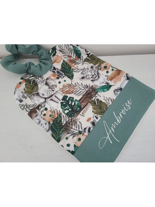 Grande serviette élastiquée et personnalisée pour maternelle thème jungle