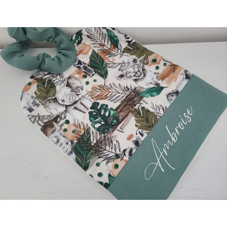 Grande serviette élastiquée et personnalisée pour maternelle thème jungle