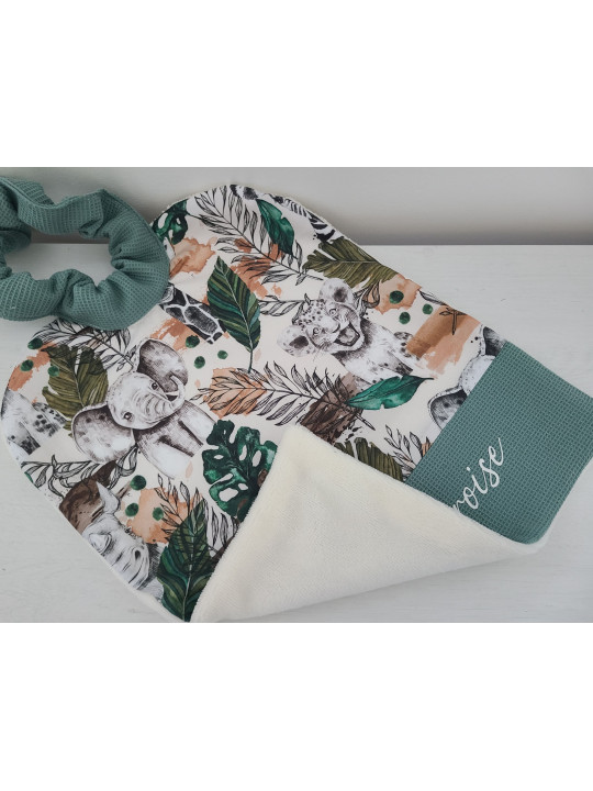 Grande serviette élastiquée et personnalisée pour maternelle thème jungle