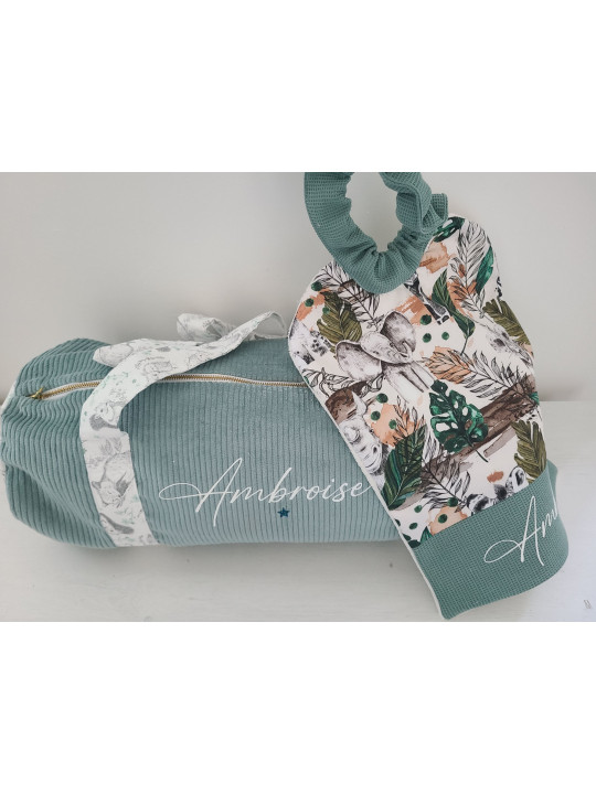 Grande serviette élastiquée et personnalisée pour maternelle thème jungle