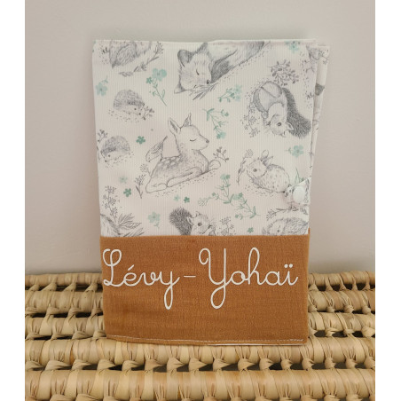 Protège carnet de santé double gaze camel et coton petits animaux personnalisable