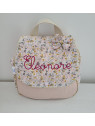 Sac à dos pour entrée en maternelle / crèche personnalisé, coton floral rose et or