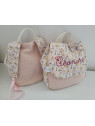 Sac à dos pour entrée en maternelle / crèche personnalisé, coton floral rose et or