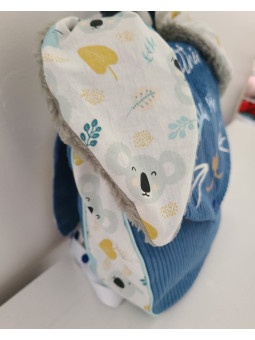 Sac à dos petit lapin maternelle / crèche velours et petits koalas personnalisé