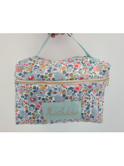 Vanity trousse de toilette personnalisable en liberty Betsy porcelaine matelassé
