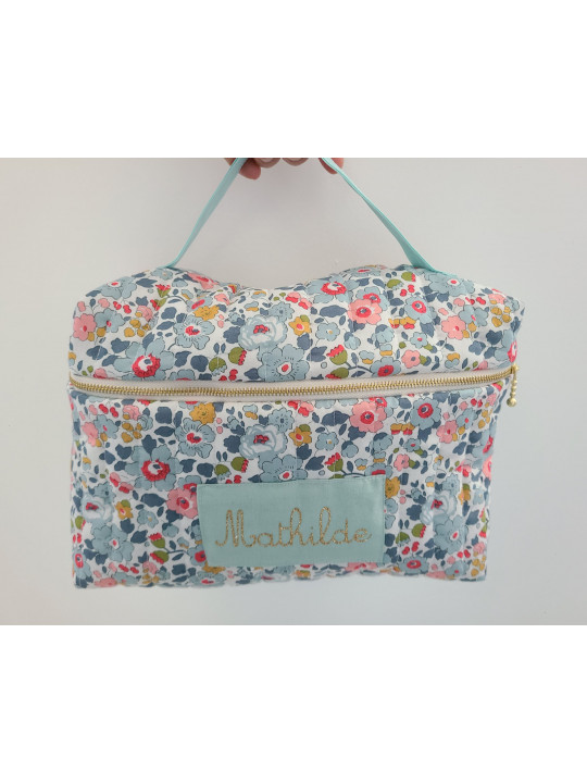 Vanity trousse de toilette personnalisable en liberty Betsy porcelaine matelassé