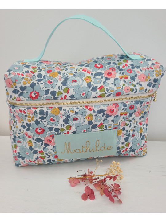 Vanity trousse de toilette personnalisable en liberty Betsy porcelaine matelassé