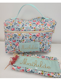Vanity trousse de toilette personnalisable en liberty Betsy porcelaine matelassé