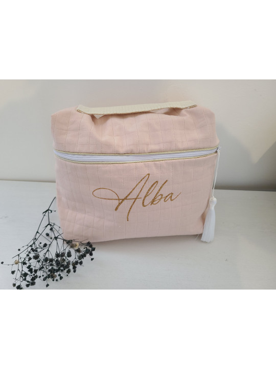 Vanity trousse de toilette personnalisable en double gaze matelassée