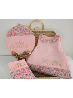 Déco tambour prénom, liberty et fleurs séchées