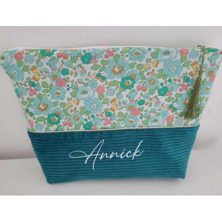 Trousse de toilette personnalisée prénom liberty Betsy émeraude