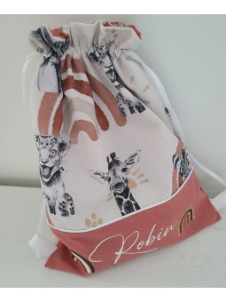 Sac à dos pochon personnalisable pour danse (ou sac goûter...) terracotta thème jungle