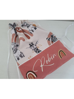 Sac à dos pochon personnalisable pour danse (ou sac goûter...) terracotta thème jungle