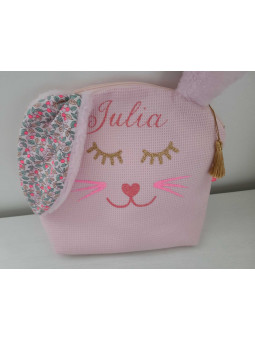 Trousse de toilette lapin personnalisée prénom en nid d'abeille et liberty Colleen