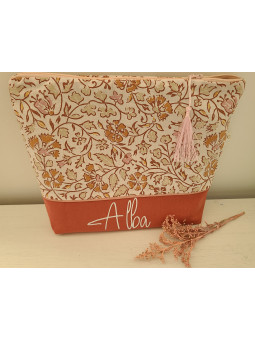 Trousse de toilette personnalisée coton floral terracotta