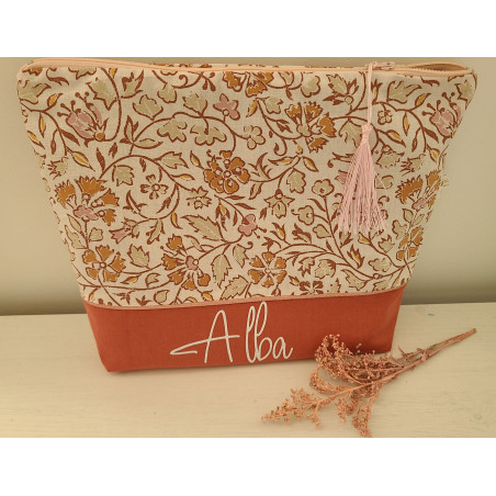 Trousse de toilette personnalisée coton floral terracotta