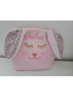 Trousse de toilette lapin personnalisée prénom en nid d'abeille et liberty Colleen