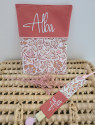 Attache tétine coton floral terracotta personnalisée prénom