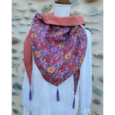 Chèche liberty Meadow song et double gaze terracotta confettis or