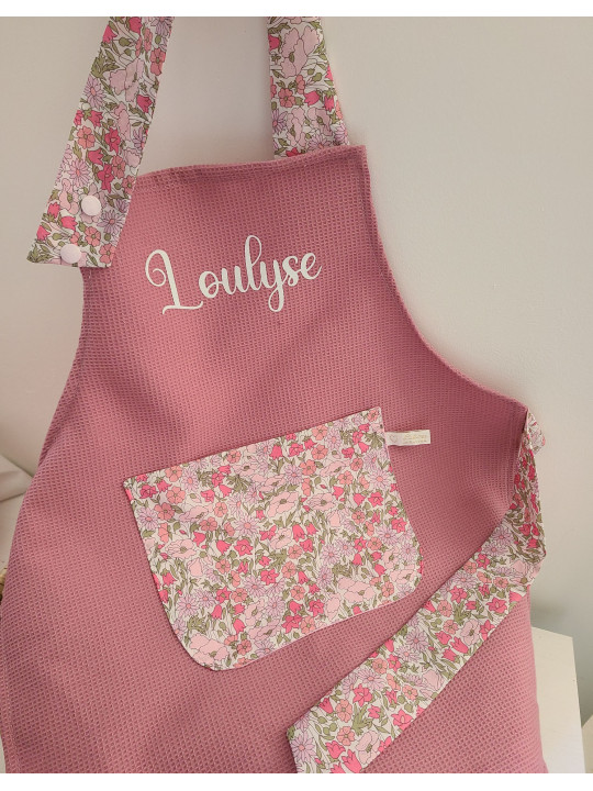 Tablier enfant personnalisé nid d'abeille et liberty (choix de tailles)