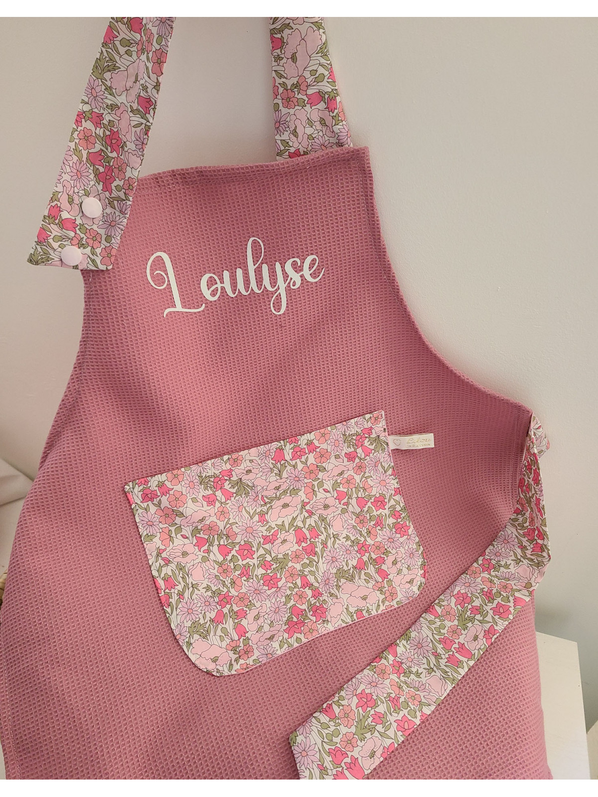 Tablier enfant personnalisé nid d'abeille et liberty (choix de tailles)