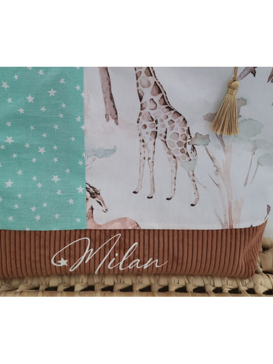 Trousse de toilette personnalisée velours et coton jungle pour bébé