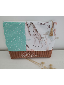 Trousse de toilette personnalisée velours et coton jungle pour bébé