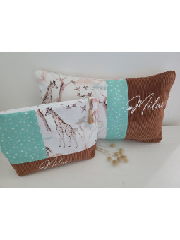 Trousse de toilette personnalisée velours et coton jungle pour bébé